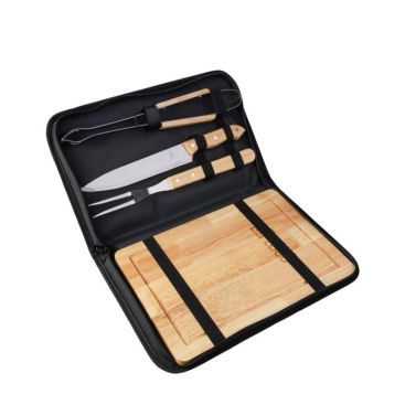 Estuche con utensilios y tabla de cortar para barbacoa