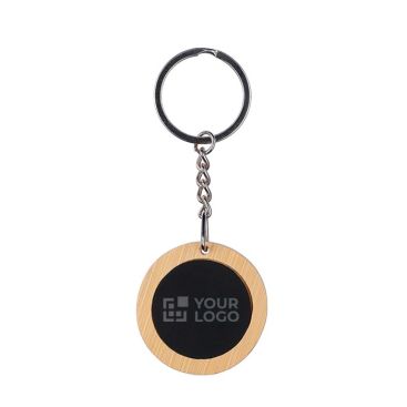 Llavero redondo de bambú con superficie negra para personalizar color negro vista de impresión