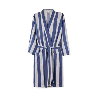 Bata de algodón reciclado estilo hammam con ajuste L/XL 200 g/m2 color azul