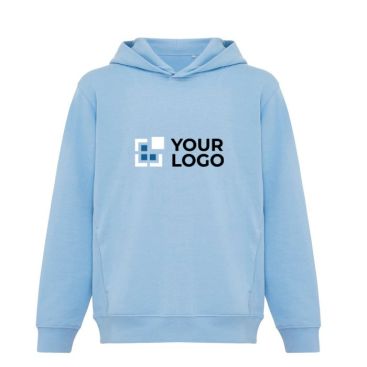 Sudadera infantil de algodón recicladocon capucha 280 g/m2 Iqoniq color azul cian vista de impresión