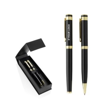 Set de bolígrafos latón reciclado con detalle dorado tinta azul