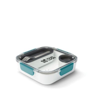 Fiambrera con recipientes en el interior y tenedor Black+Blum 1L color turquesa vista de impresión