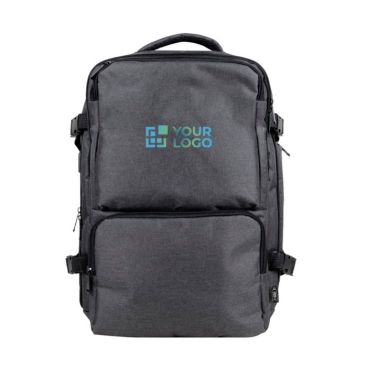 Mochila de poliéster RPET con múltiples compartimientos y un zapatero color gris vista principal