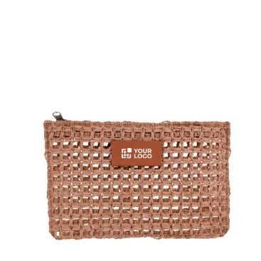 Neceser de papel de rafia con etiqueta de cuero para personalizar