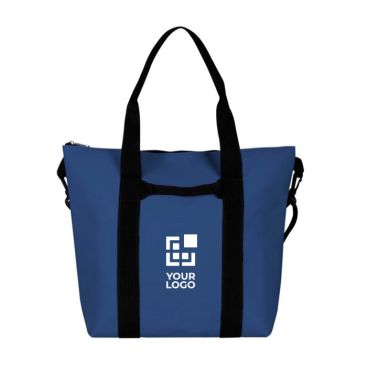 Bolsa de cuero sintético de suave tacto con doble asa negra color azul marino vista principal