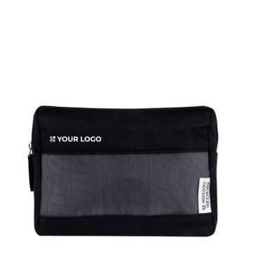 Neceser de canvas reciclado con rejilla en la parte frontal