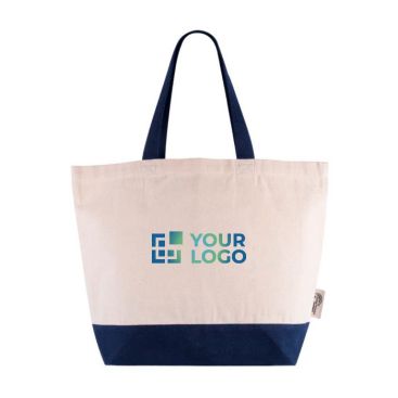 Bolsa de algodón reciclado con asa y base de colores 320 g/m2