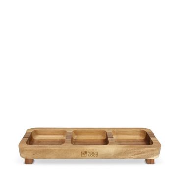 Mini mesa de madera de acacia con 3 compartimientos para meriendas