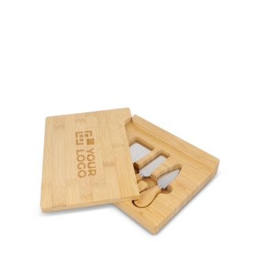 Set en caja de bambú personalizable con utensilios para queso y vino