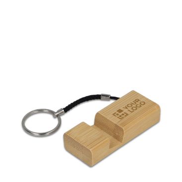 Llavero de bambú con cuerda y multifunción de soporte de móvil