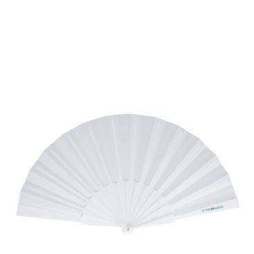 Abanico de poliéster en colores con mango de plástico personalizable