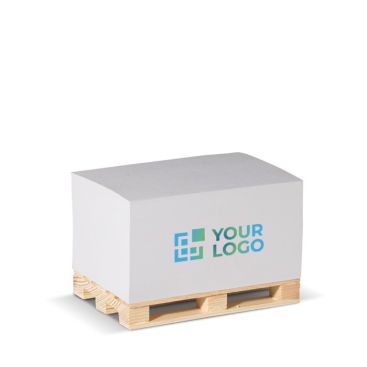 Taco de notas de 530 hojas lisas FSC en palé de madera 12x8x6cm vista principal