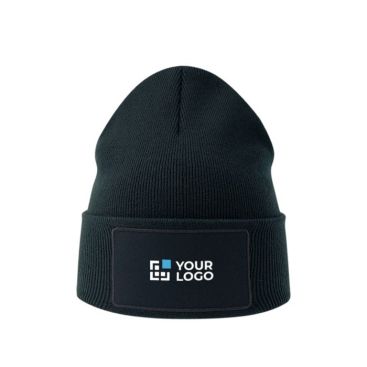 Gorro de poliéster reciclado de doble capa y parche personalizado vista de impresión