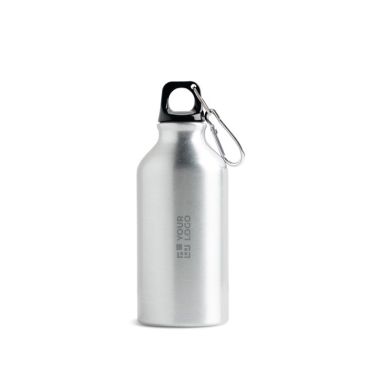 Botella de aluminio reciclado con tapón de color y mosquetón 400ml