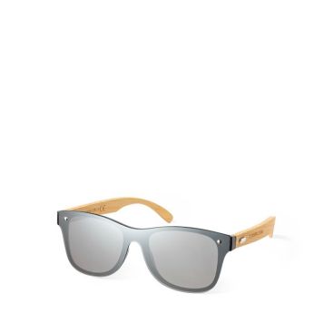 Gafas de sol con varillas de bambú y lente negro efecto espejo vista principal