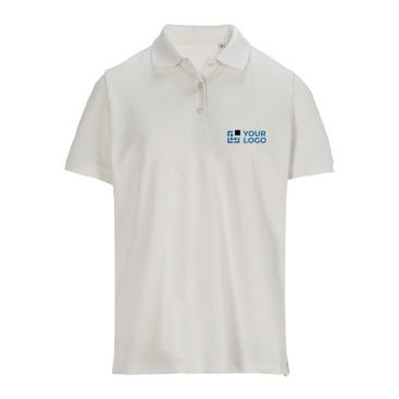 Polo de algodón peinado para mujer manga corta y 3 botones color blanco roto vista de impresión