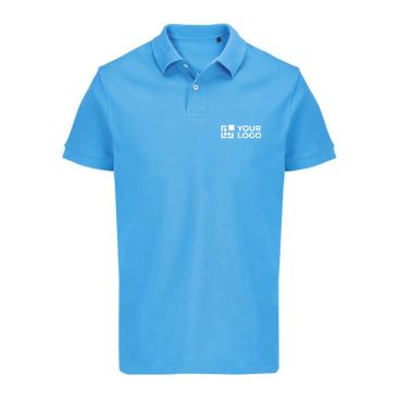Polo de algodón peinado para hombre manga corta y 2 botones color azul cian vista de impresión