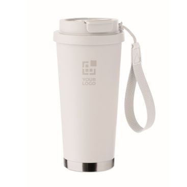 Vaso de acero inoxidable reciclado con tapa y pajita 2 en 1 500ml color blanco vista de impresión