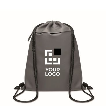 Mochila de cuerdas de RPET y PU con un bolsillo frontal