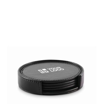 Set de 4 posavasos y un porta posavasos a juego de cuero sintético