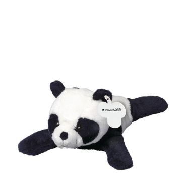 Peluche en forma de panda acostado con etiqueta personalizable
