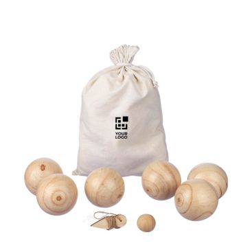 Juego de petanca con pelotas de madera en una bolsa de algodón