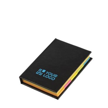 Notas adhesivas de tapa dura con papeles de varios tamaños y colores