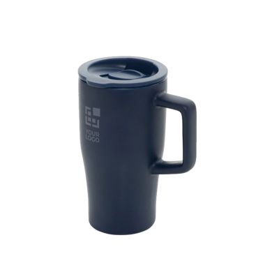 Taza premium de cerámica con asa ergonómica y tapa antigoteo 490 ml