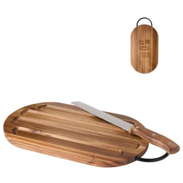 Tabla de cortar elegante de madera de acacia con cuchillo de pan