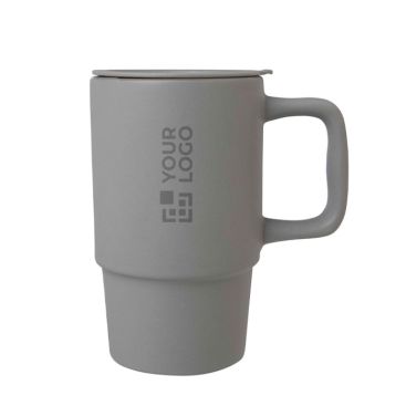 Taza de cerámica con tapa de plástico y asa grande 450ml