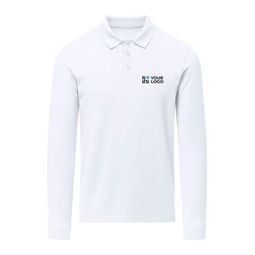Polo unisex blanco de manga larga de algodón MKT Charlot 220 g/m2 
