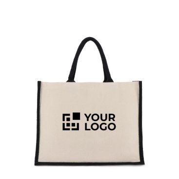 Bolsa de algodón con laterales y fondo de yute de colores 320 g/m2