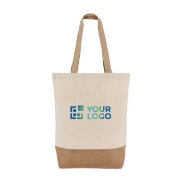 Bolsa de algodón con fuelle inferior y asas de yute 320 g/m2