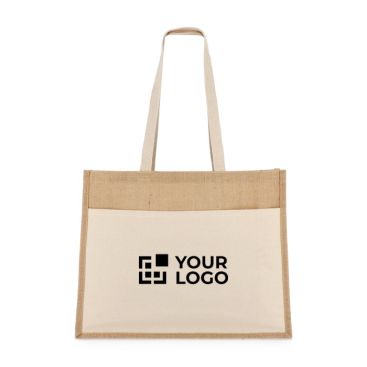 Bolsa de yute con bolsillo frontal de algodón y asas a juego 320 g/m2