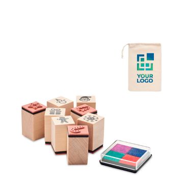 Set de 8 sellos de madera con tintas color natural septima vista - agotado