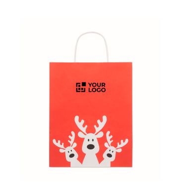 Bolsa de regalo navideña de papel en tamaño mediano hecho en EU color rojo vista de impresión - agotado