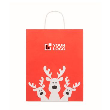 Bolsa de regalo navideña de papel en tamaño grande hecho en EU color rojo vista de impresión - agotado