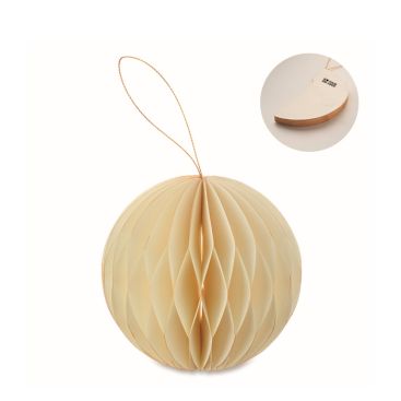Adorno de papel plegable en forma de bola de Navidad personalizable color beige vista de impresión - agotado