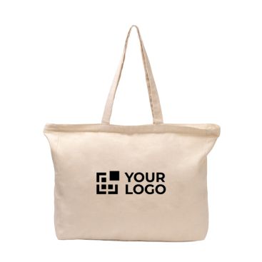 Bolsa de algodón con cierre de cremallera y fuelle 230 g/m2