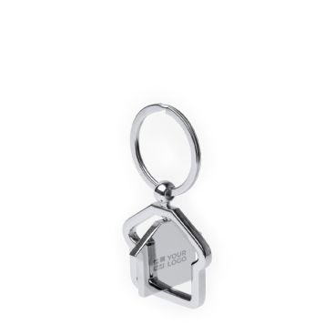 Llavero metálico giratorio en forma de casa con área de marcaje amplia