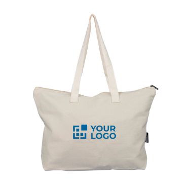 Bolsa de polialgodón reciclado con cremallera y asas largas 330g/m²