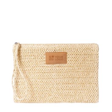 Bolso neceser de papel y poliéster con etiqueta para marcaje