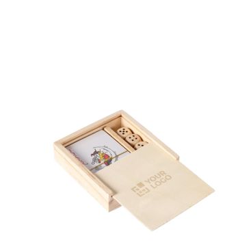 Set de barajas y dados en caja deslizante de madera personalizable