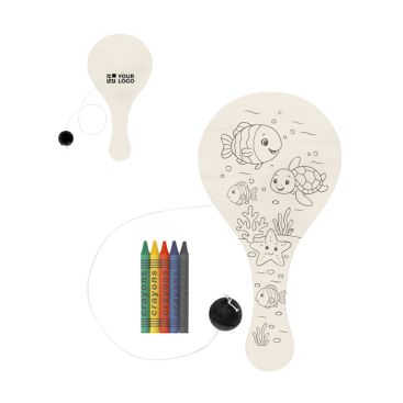 Set de raquetas de madera con pelota para colorear con ceras