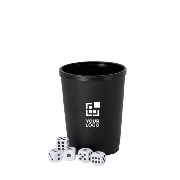 Juego de dados con cubilete de plástico textura rugosa