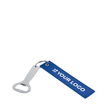 Llavero abridor de aluminio reciclado con cinta de poliéster a color