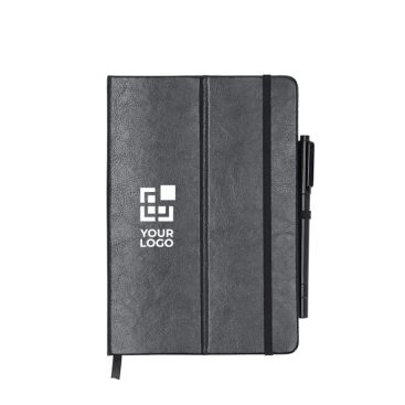 Libreta con pizarra y soporte de piel sintética con hojas a rayas A5