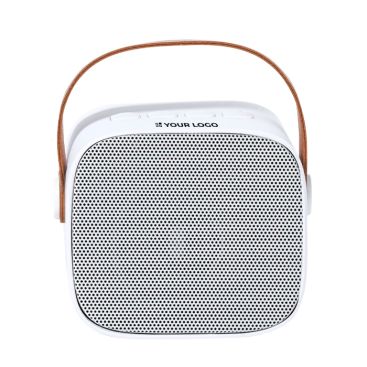 Altavoz en plástico reciclado con asa marrón estilo retro 5W