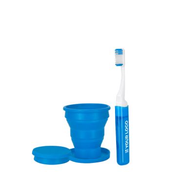 Set dental de viaje con cepillo y vaso plegable en bolsa de plástico