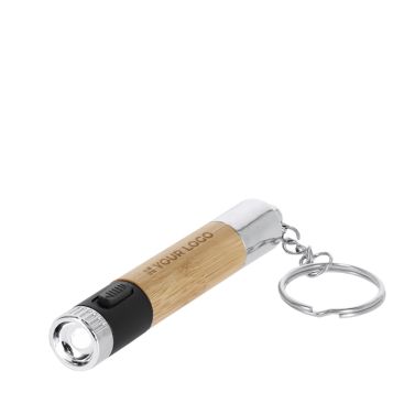 Linterna portátil de bambú con bolígrafo integrado tinta azul